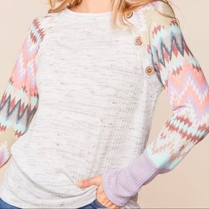 Long sleeve waffle button detail top